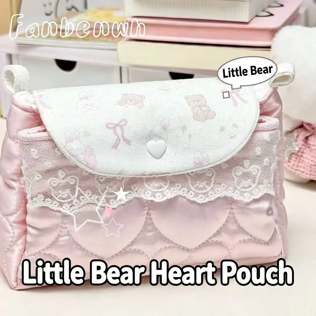 Korean Ins Coin Purse Soft Cute Little Bear Love Handmade Three-layer Storage Bag High-value Decorative Bag Diy Storage Bag Gift