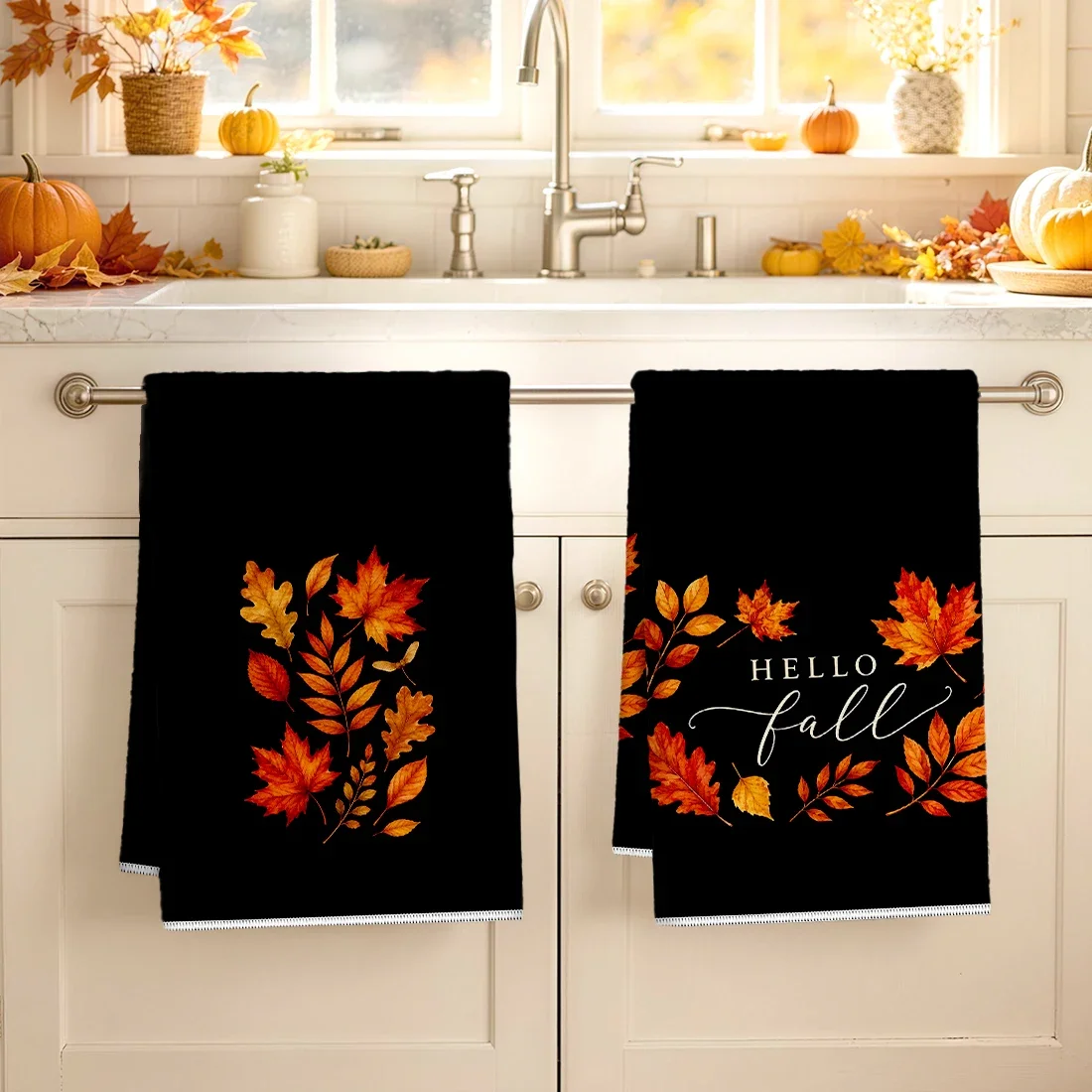 2pcs Set Kitchen Towels Autumn Maple LeavesHand Towels Christmas Decorations For Home Noel Dish Towels Gifts