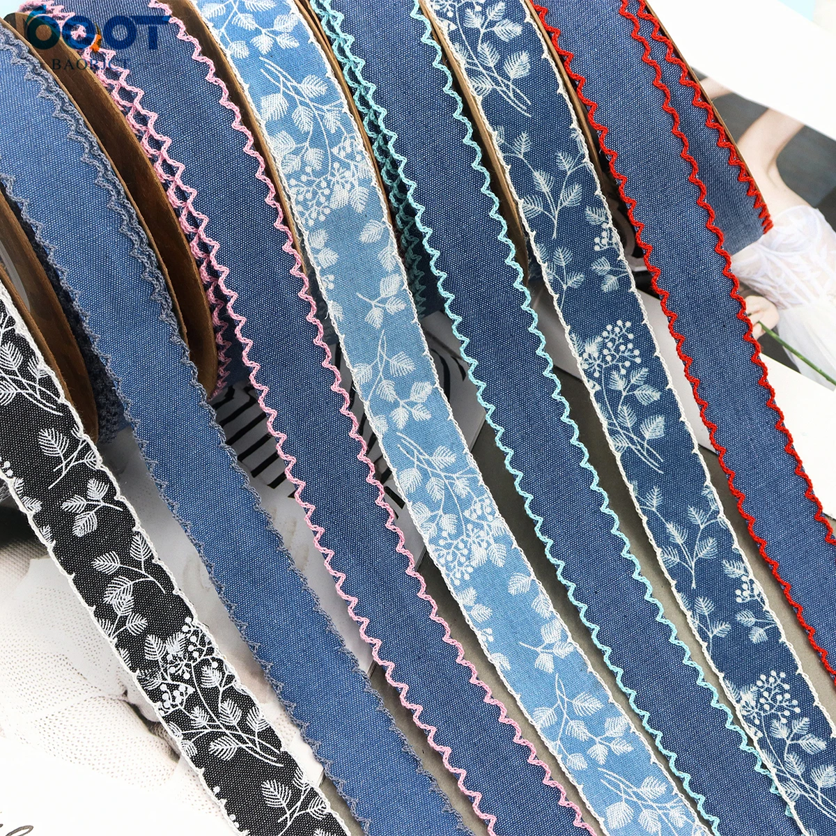 Lace Double Sided Denim Printed Solid Color Ribbons,25MM 2Yards 23629-2 Bow Cap Handmade DIY Party Gift Packaging Materials