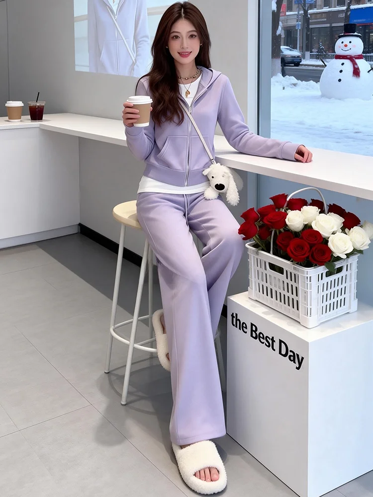 

Salt Series Purple Casual Sports Set Women's Spring 2026 Stylish Anti-Aging Outerwear Top Wide Leg Pants Two-Piece Set