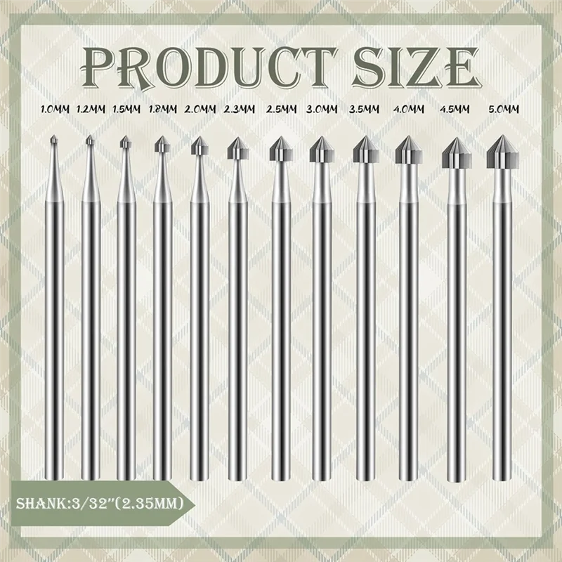 AF93-12Pc Zylinder Kegel Form Carving Grat Sets Schmuck Grat Setsshank Schmuck Machen Stein Einstellung Bohrer Für Lapidar 008-040