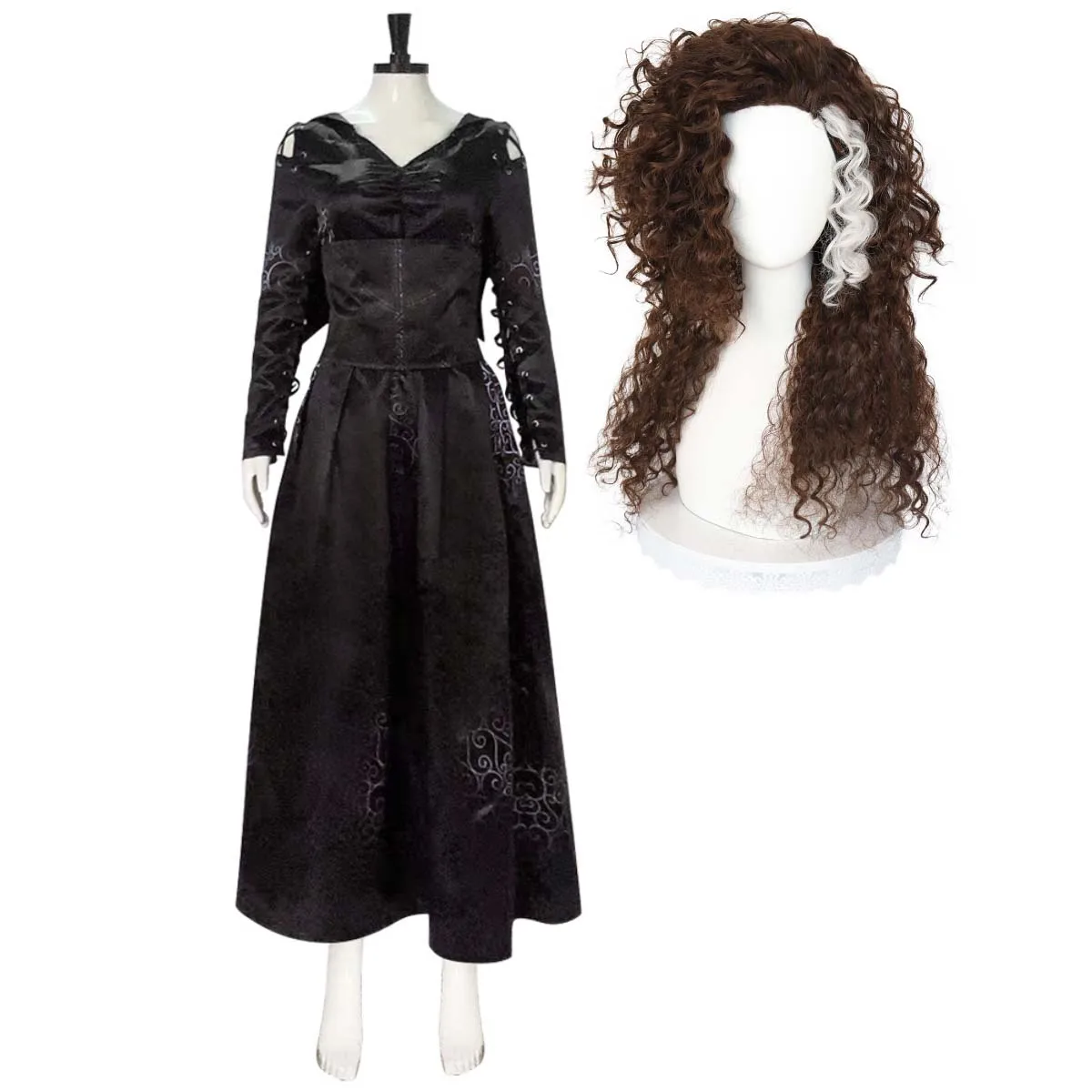 Frauen Halloween Karneval Party Verkleidung Magic Movie Black Witch Bellatrix Lestrange Kostüm oder Perücke