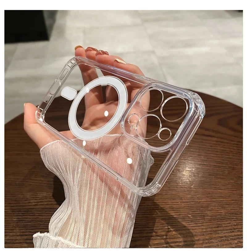 새로운 명품 MagSafe 무선 투명 충전 케이스 (아이폰 11, 12, 13, 14, 15, 16, 17, 17 Air, Pro, Pro Max, Plus 호환)