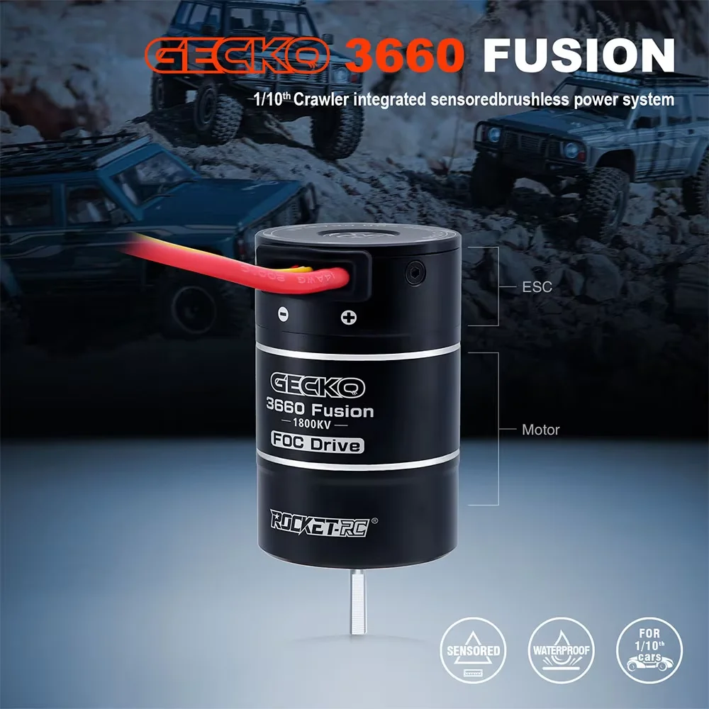 ROCKET RC GECKO 3660 FUSION FOC 2IN1 1800KV Motor 40A ESC Brushless Sensored System 2-3S LiPo IP67 Waterproof For 1/10 RC Cars view 5