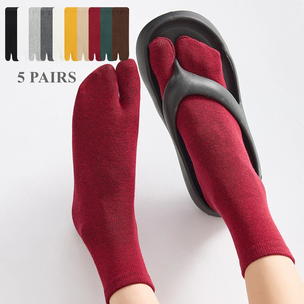 5 Pairs Candy Color Toe Socks Women High Quality Cotton Two Finger Socks Cute Kawaii Japanese Korean Crew Socks