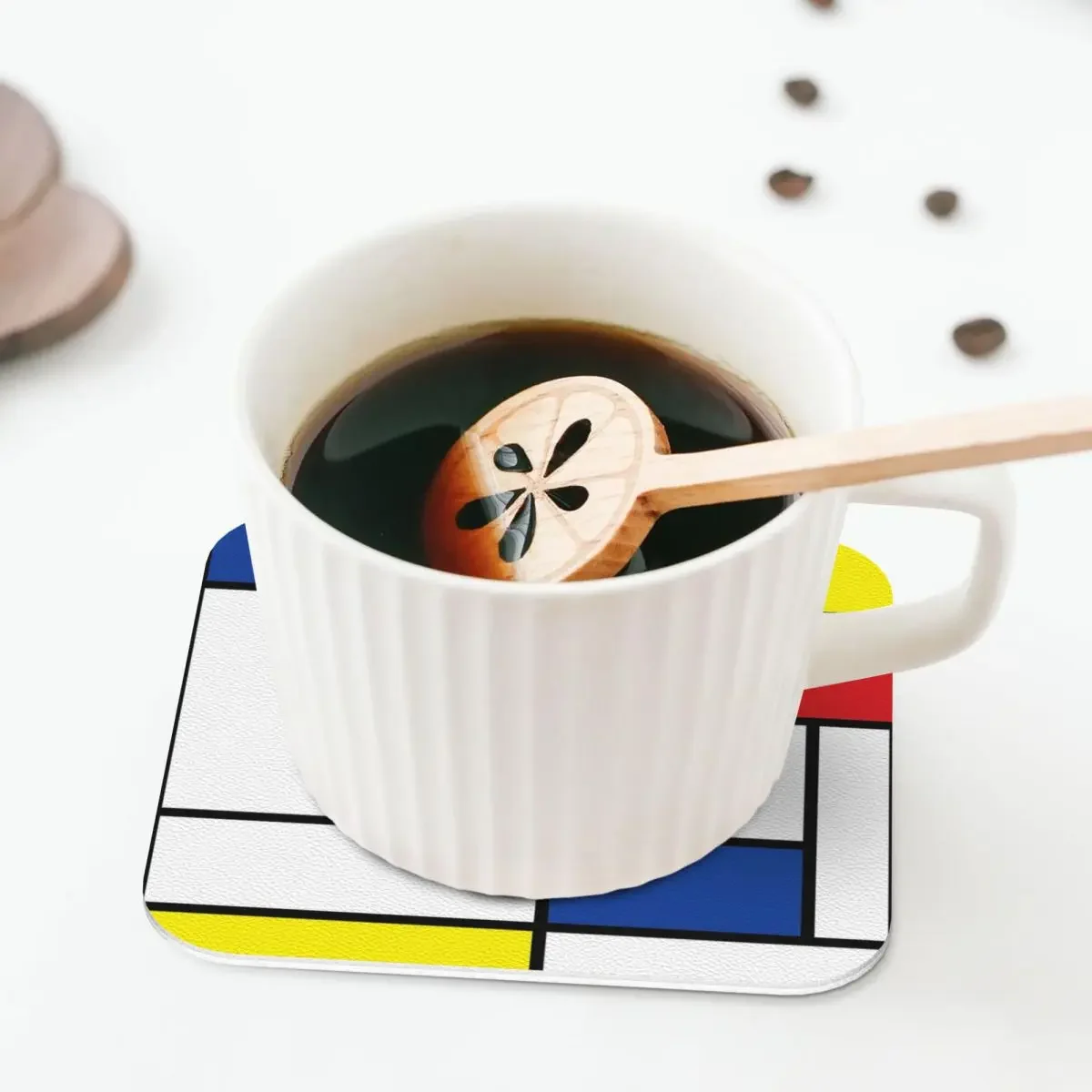 Mondrian Minimalist De Stijl Coasters Coffee Mats Leather Placemats Mug Tableware Decoration & Accessories Pads for Home Kitchen