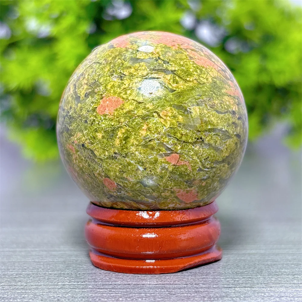 Unakite Sphere Natural Crystal Home Decor Items Room Decor Luck Quartz Stone Garden Reiki Healing Energy Love Gifts + Stand