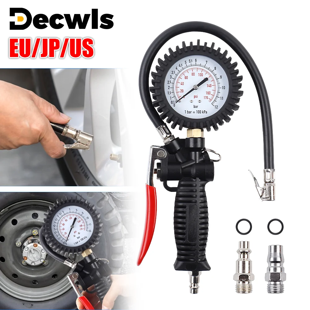 Tire Pressure Gun With A Mechanical Pressure Gauge 0-170psi And EU/JP/US Interface Meeting Daily Inspection And Inflation Needs