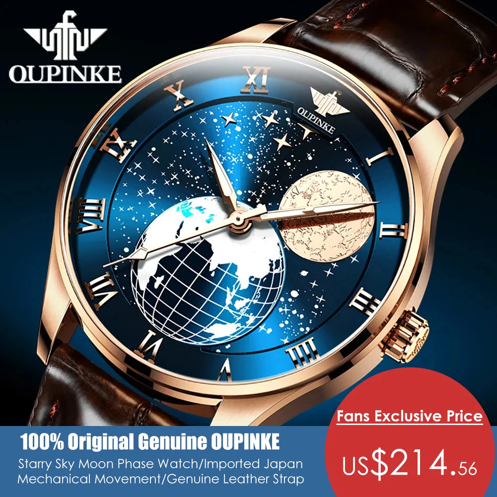 

OUPINKE Automatic Mechanical Watch for Men Moon Phas Men's Wristwatch Luxury Brand Sapphire Mirror Moonswatch Relogio Masculino