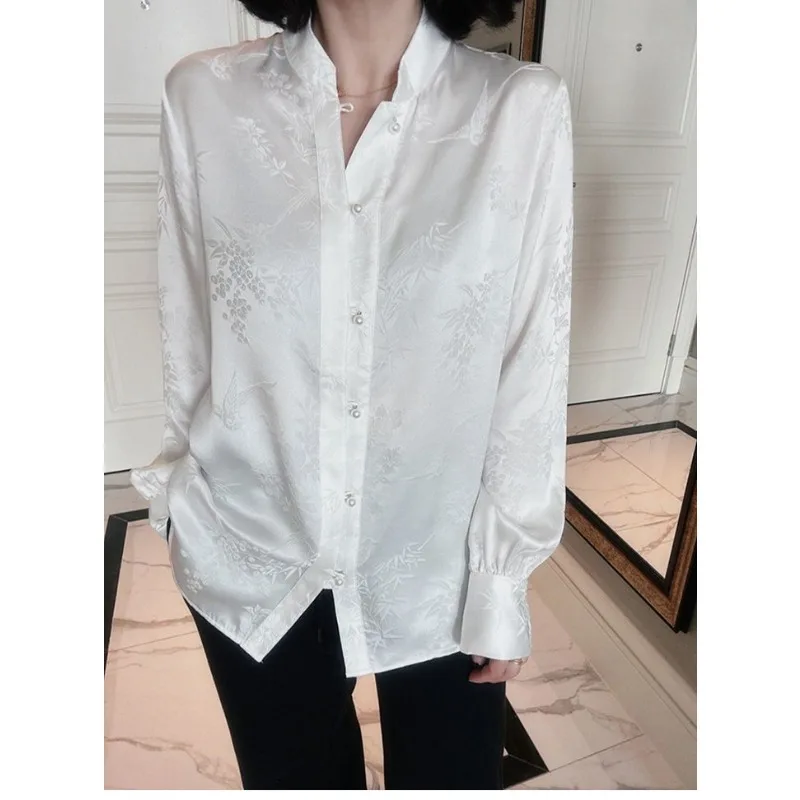 QWEEK-camisa blanca de estilo chino Vintage para oficina, Blusa de manga larga de estilo coreano, minimalista, de lujo, color sólido, ropa de otoño