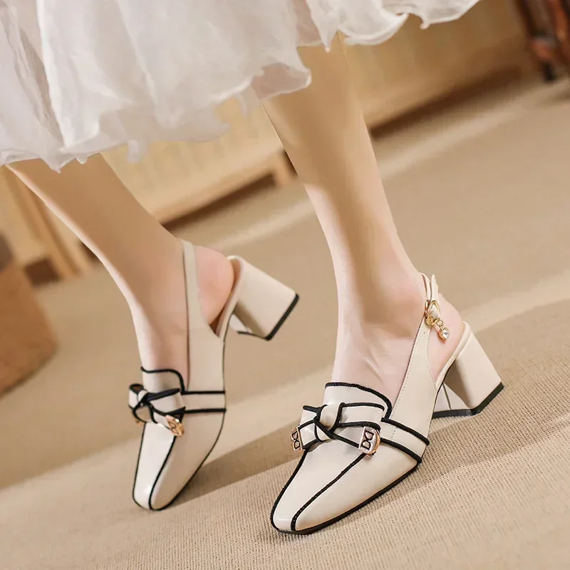 Women Spring Spuare Toe Leather Shoes 2024 New Fashion Vintage Single Shoes Loafers Patent Leather Female Pumps Zapatos De Mujer