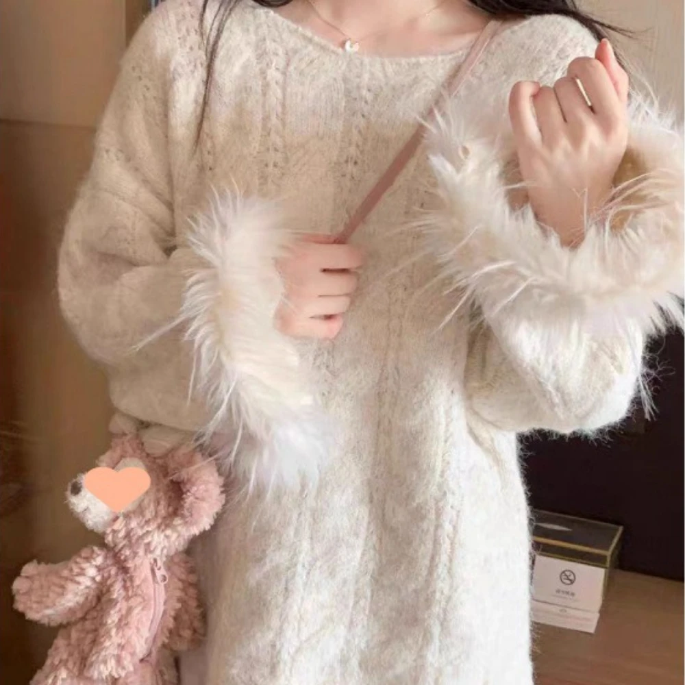 

Yaminiya Gentle Mohair Long Sleeved Sweater, Women's Autumn/winter Plush Pullover Hollow Knit Sweater Top Oversized Sweater New