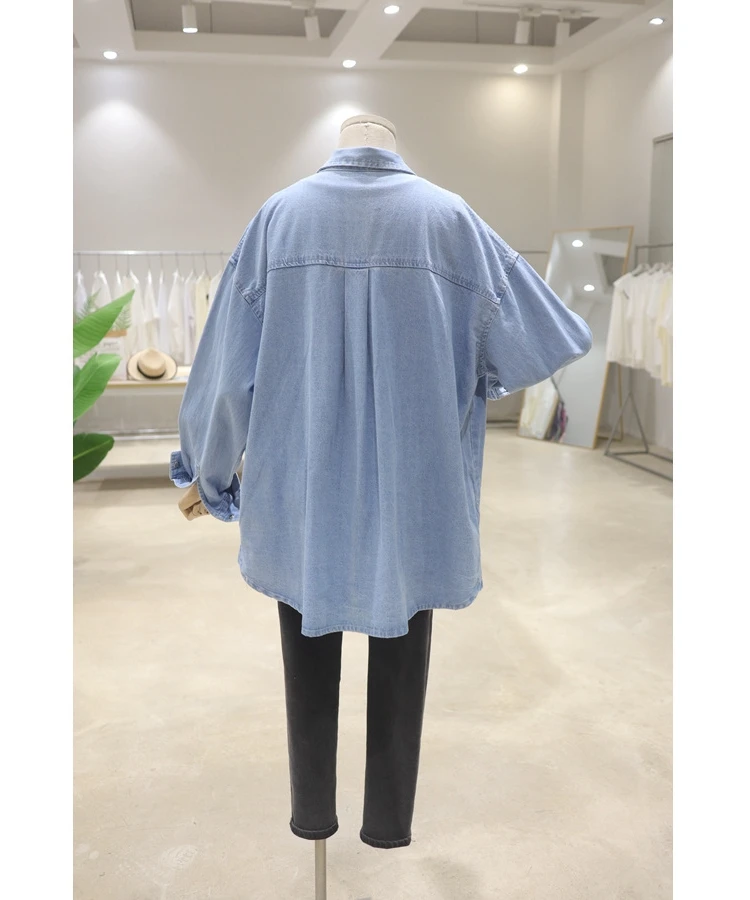 Fashion Women's All-Match Single-Breasted Shirt 2024 Women's Spring New Loose Slimming Mid-Length Long Sleeve Denim Shirts