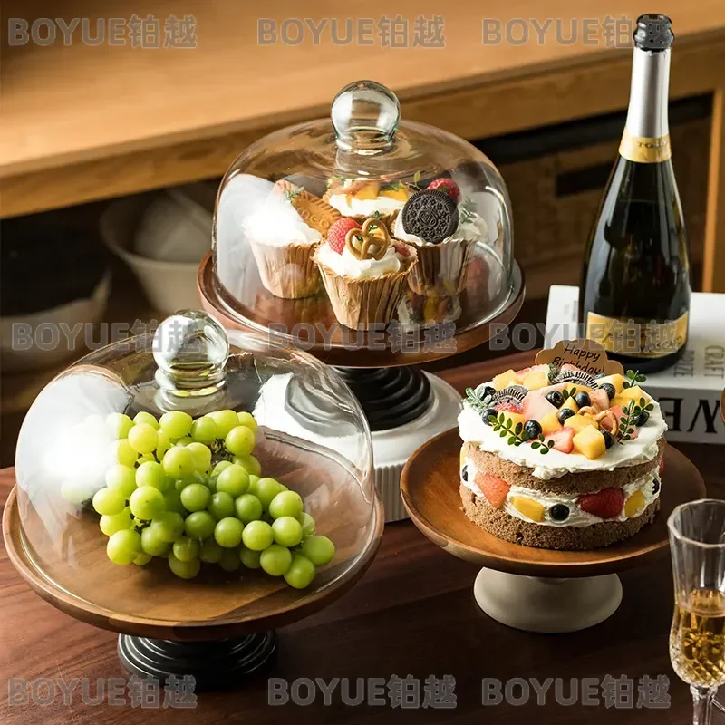 Transparent Glass Cake Stand with Dome Cover Tall Dessert Display Tray for Bread Fruit and Pastries Elegant Kitchen Serving