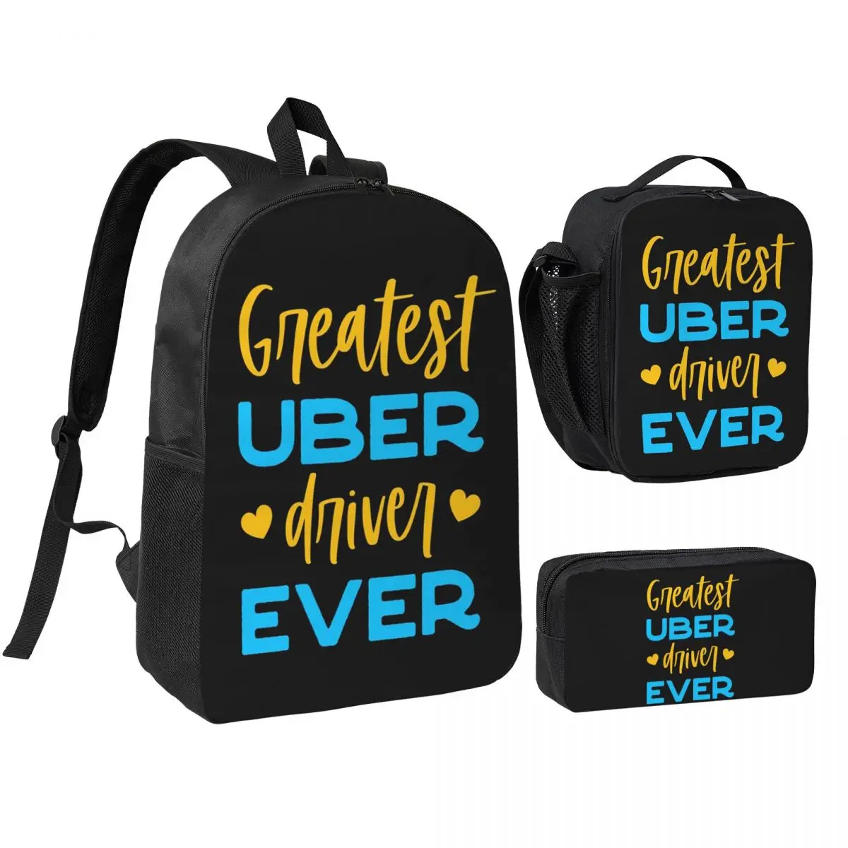 Greatest Uber Eats Driver Ever Rideshare Car Driving Backpack BookBag School Bag Shoulder Bag 3ps Insulated Lunch Bag PencilCase