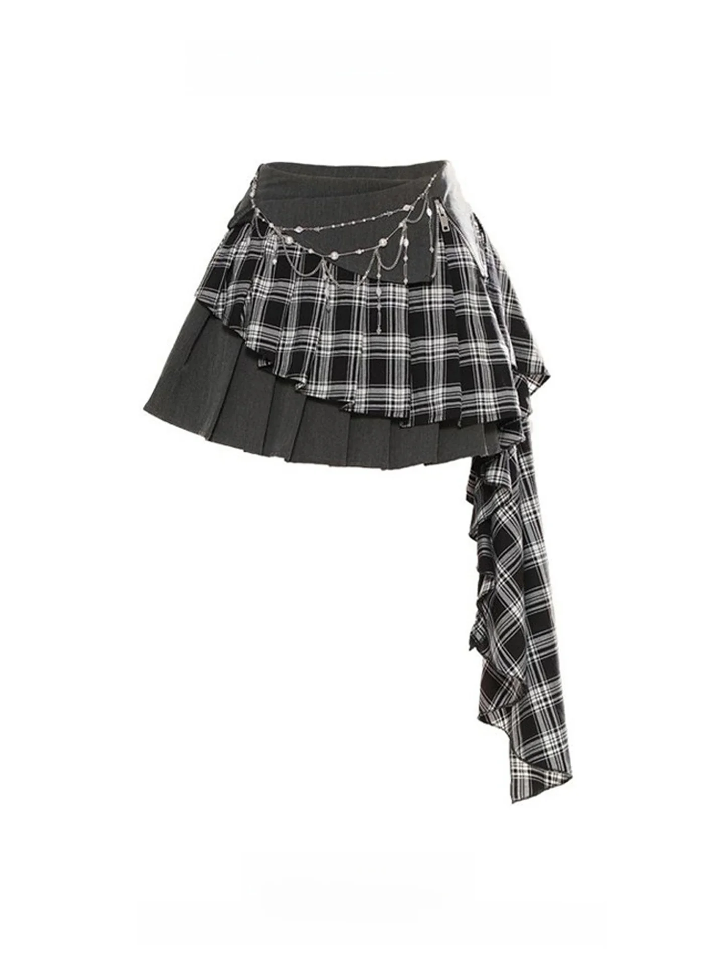 Doce legal picante xadrez cintura alta a linha saia feminina verão emagrecimento saia plissada assimétrica punk sle ort saia