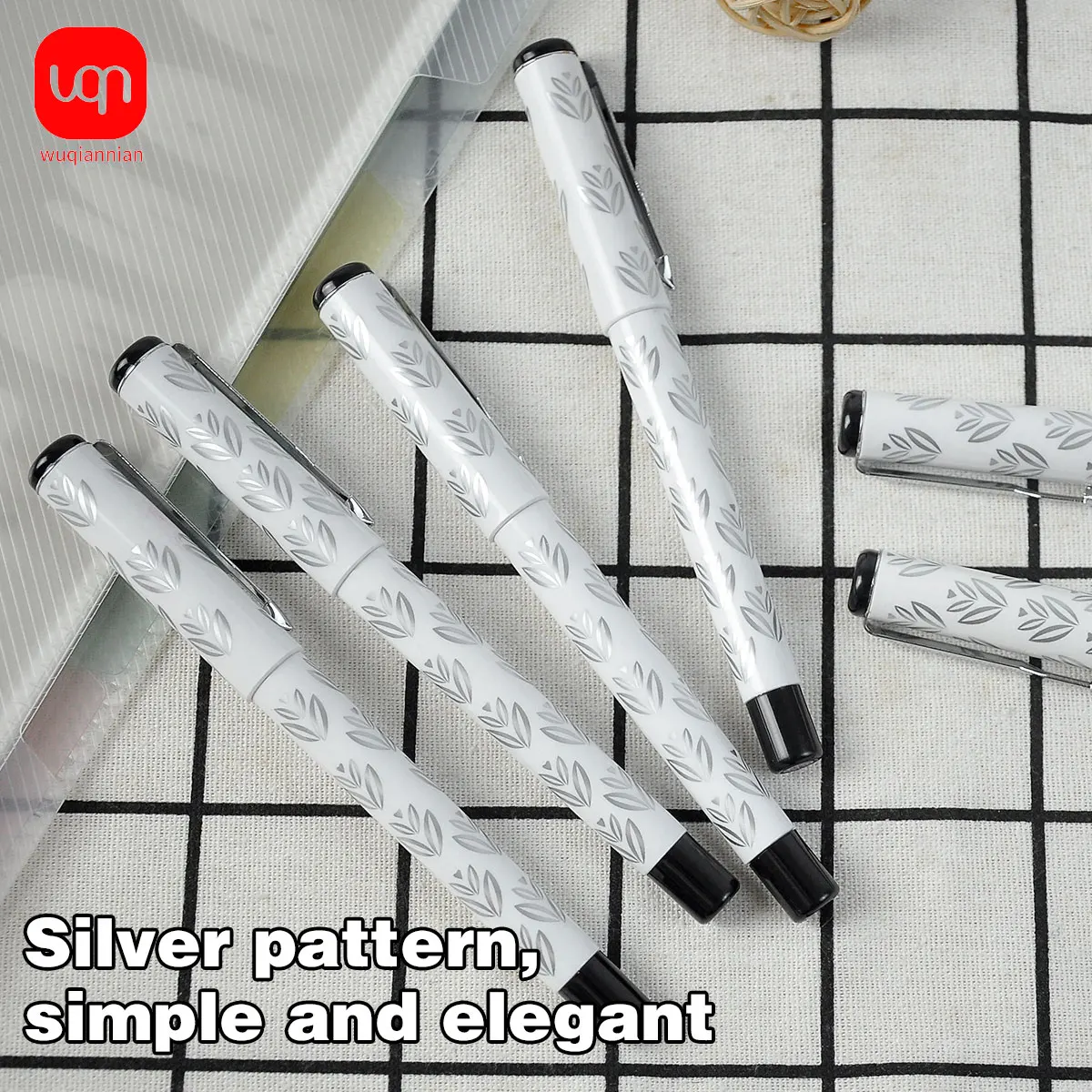 Silver Leaf Pattern Fountain Pen Cap Type with Metal Clip Portable Smooth Writing Student Office  Stationery Supplies