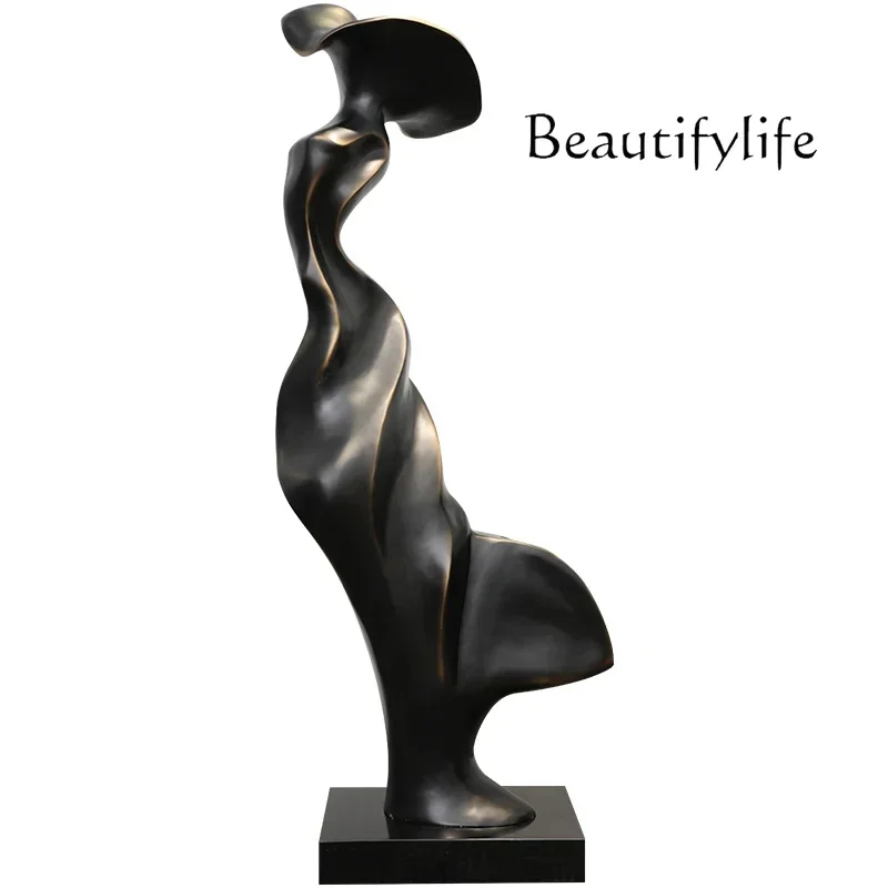 Hotel lobby large modern abstract art black floor sculpture ornament character creative decoration