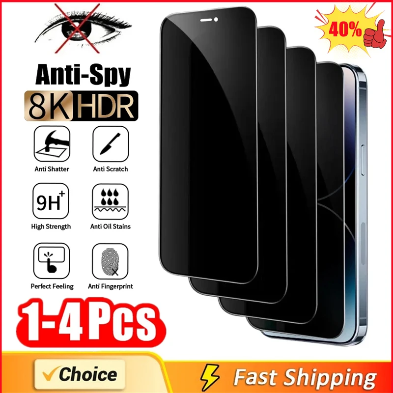 

1-4Pcs Privacy Screen Protector for iPhone 14 13 11 12 Pro Max Mini 7 8 Plus Anti-spy Protective Glass for iPhone 15 X XR XS MAX