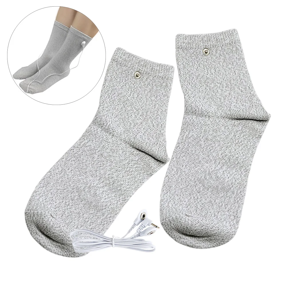 

Electrode Socks Conductive Silver Fiber Conducting Cable EMS Muscle Stimulator TENS Machine Leg Massage Foot Health Pain Relief