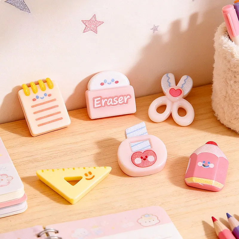 100pcs Cute Mini Eraser School Tool Resin Cabochon DIY Phone Case Hairpin Keychain Scrapbook Decor