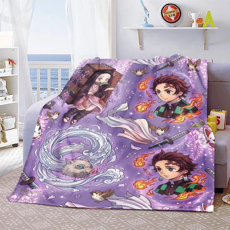 Demon Slayer Flannel Blanket Soft Plush Warm Lightweight Throw for Bed Sofa Couch Cozy Winter Travel Home Decor Gift Idea -QJY