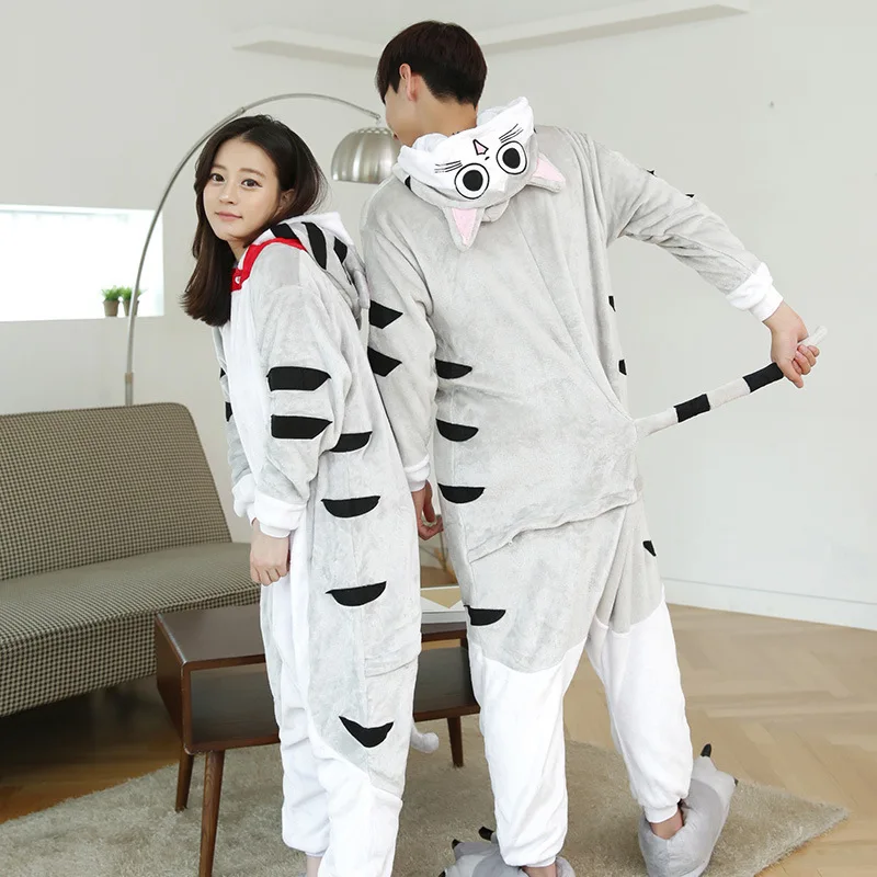 New Unisex Adult Cat Onesie Pajamas Halloween Women's Animal One Piece Costume Cosplay Homewear Sleepwear Jumpsuit for Women Men