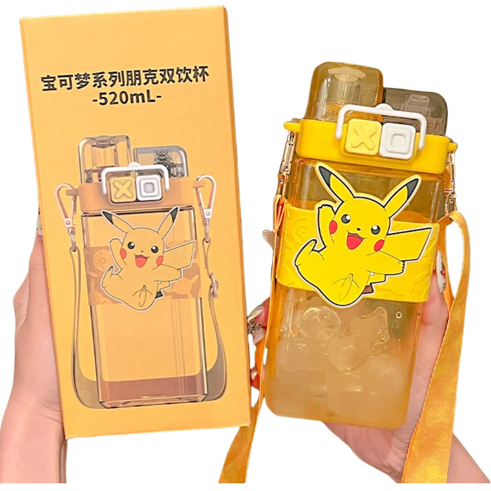 

Tomy Kids Water Cup Pikachu Water Bottle Summer Straw Double Drink Portable Bottle Fashion Gift for Elementary School Students