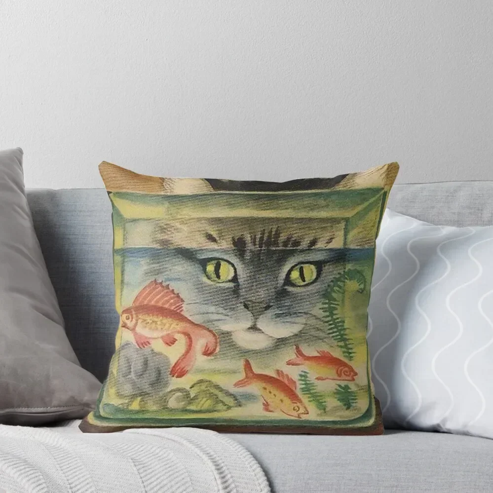 Cat Looking at Fish Vintage Poster Throw Pillow Luxury Pillow Case Sofa Cushions Covers anime girl Christmas Pillow Cases