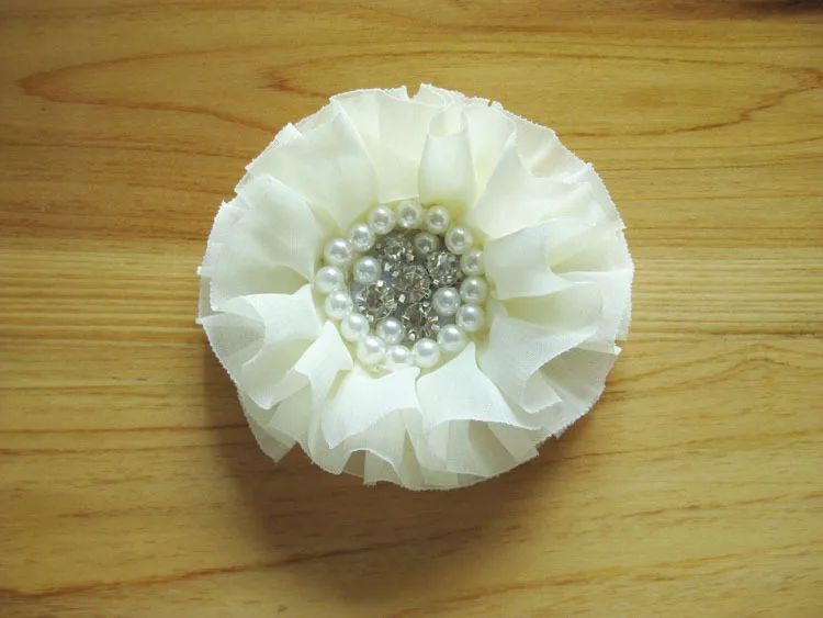 (5 stks/partij) 10 CM 15 Kleuren Trend Vintage Chiffon Bloem Verstoorde Bloem Met Parel Strass Centrum Voor Baby Meisje Haaraccessoires