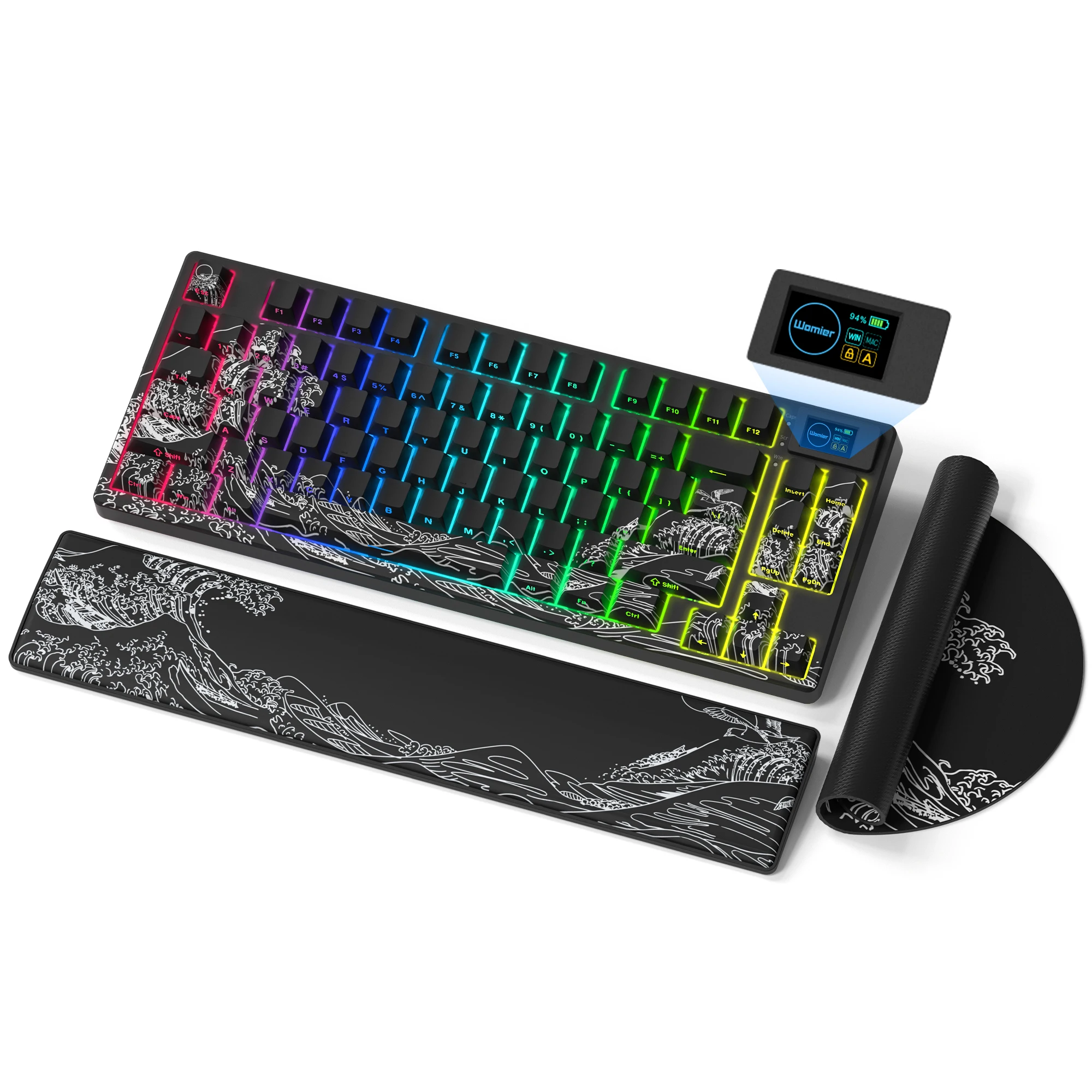 

Womier SK80 PRO Black Kanagawa Hot Swap Gasket RGB Gaming Keyboard 3-Modes Mechanical Keyboard with Color Display for Win/Mac