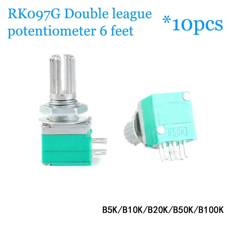 10pcs RK097G Double way potentiometer B5K/10K/20K/50K/100K/500K Sealed 6 feet