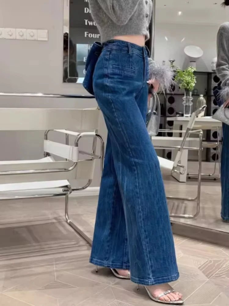 HOUZHOU Sweet Bow High Waist Jeans for Women Y2k Blue Vintage Aesthetic Straight Denim Trousers Korean Fashion Casual Baggy Jean
