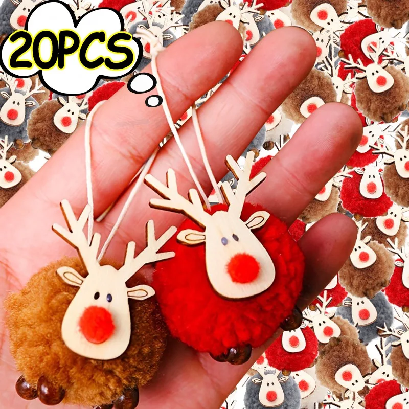 20/1Pcs Christmas Decoration Felt Deer Pendant Creative Elk Xmas Tree Ornaments Plush Deer Doll Kids Christmas Party Gifts Toys