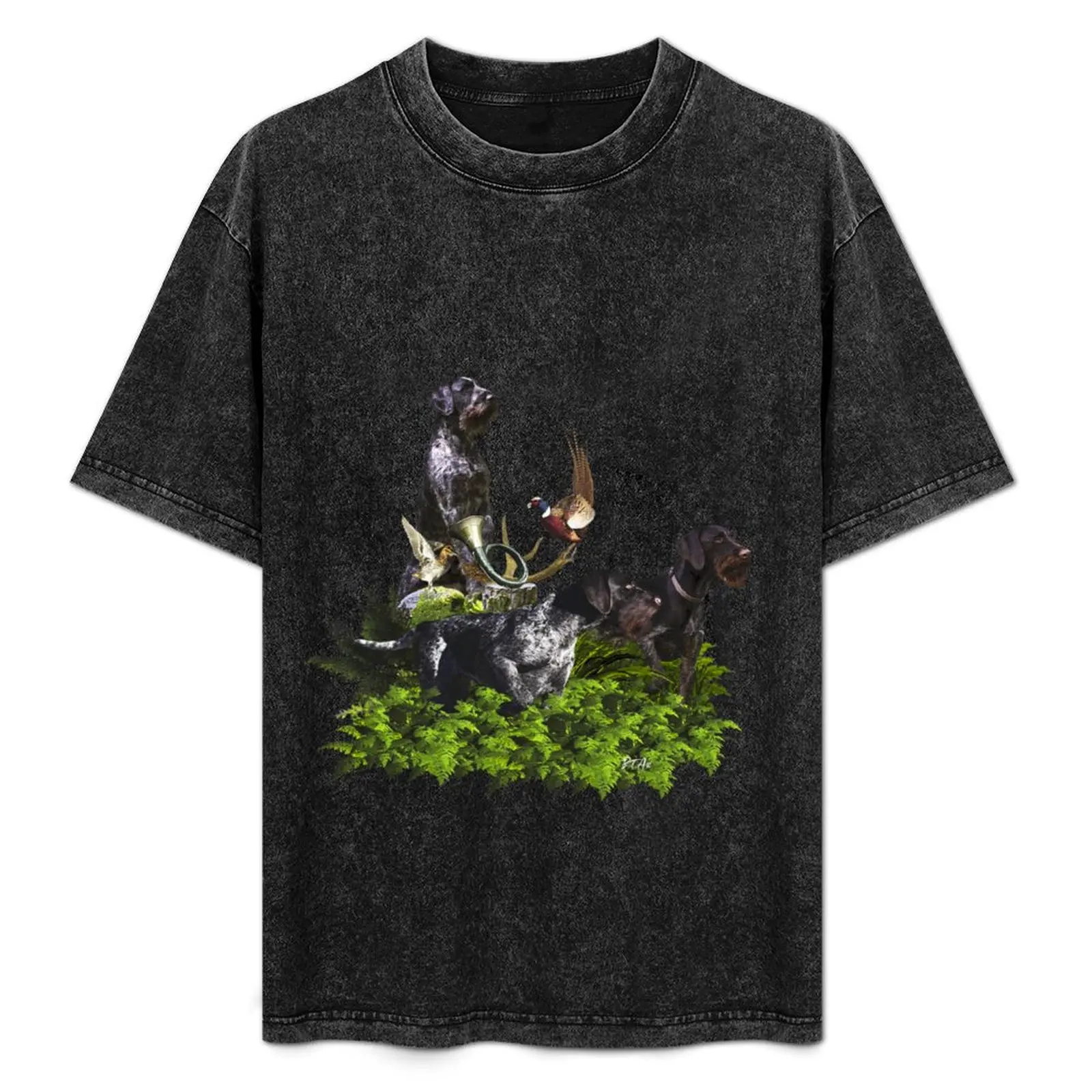 German Wirehaired Pointers, Gundogs T-Shirt Casual Simple Design Short Sleeve Shirt