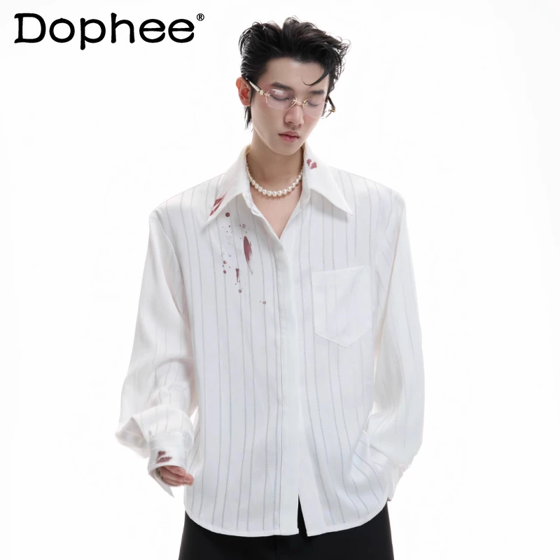 

Men's 2025 Summer New Striped Satin Printed Shirts Male High-end Long Sleeve Stylish Tops Color Matching Loose Comfort Shirts