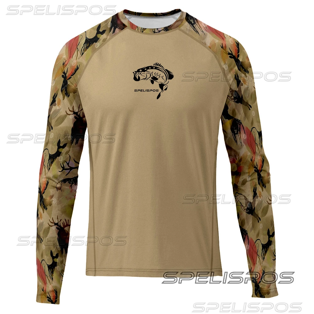 

SPELISPOS Men Round Neck Fishing Jersey Hiking Tops Breathable UPF 50+ Long Sleeve Shirt Performance Angling Fishing Clothes