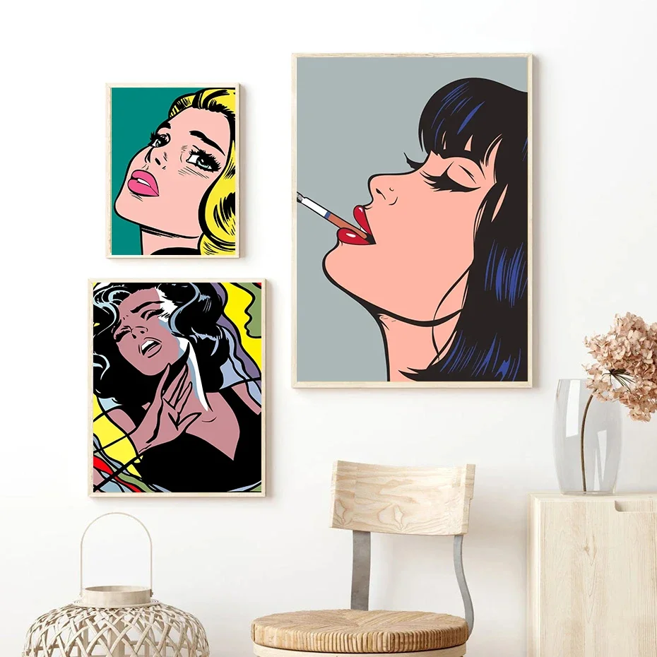 Retro Comics Pop Posters and Prints Woman Emoticons Crying Canvas Painting Wall Art Picture for Living Room Home Decoration