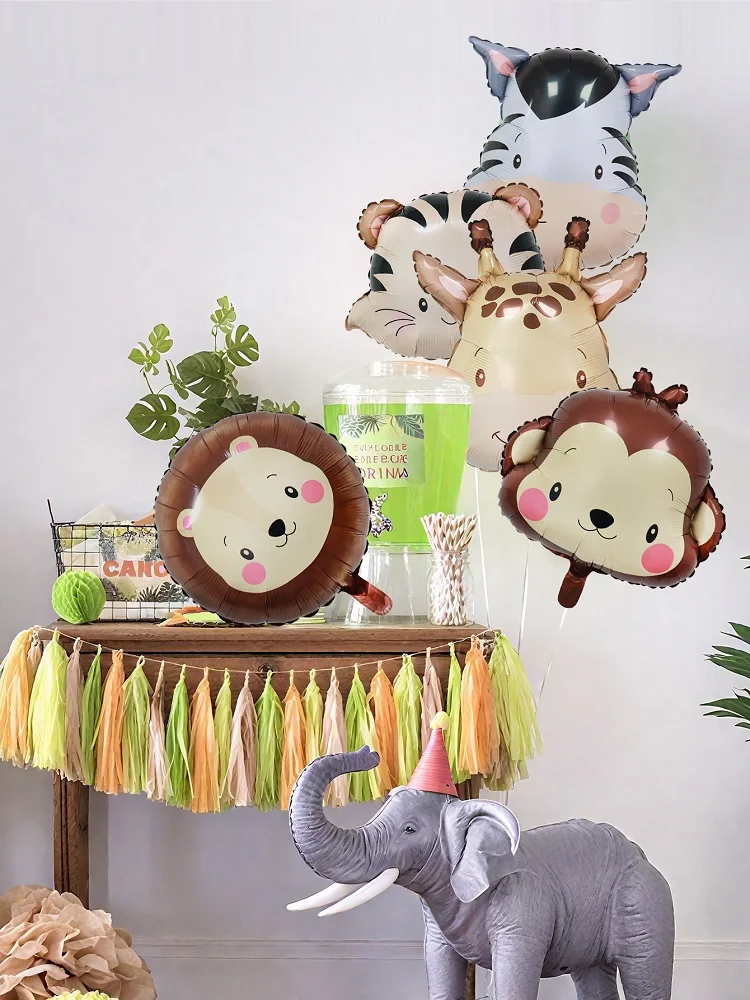 1 Stück/5 Stück Tierkopf-Ballons Affe, Löwe, Tiger, Zebra, Giraffe, perfekt für Geburtstagsfeier-Dekoration, Dschungel-Party-Deko – Detail 2