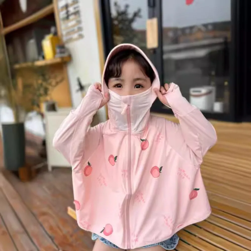 Hat Sunscreen Hoodie with Mask Veil Thin Long Sleeve Children Sun Protection Clothing Crop Top Arm Sleeves