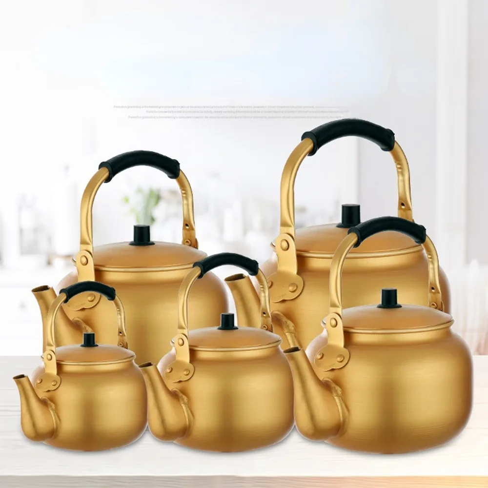 0.75-4L Large Capacity Gold Aluminum Kettle Household Water Kettle Portable Teapot Coffee Pot Gold Aluminum Kitchen Accessories