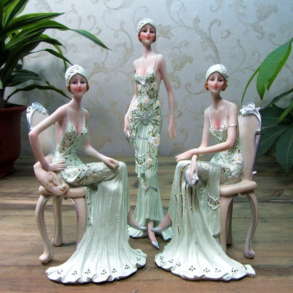 

European Character Girl Beauty Resin Ornaments Cabinet Hotel Table Sculpture Crafts Home Livingroom Desktop Figurines Decoration