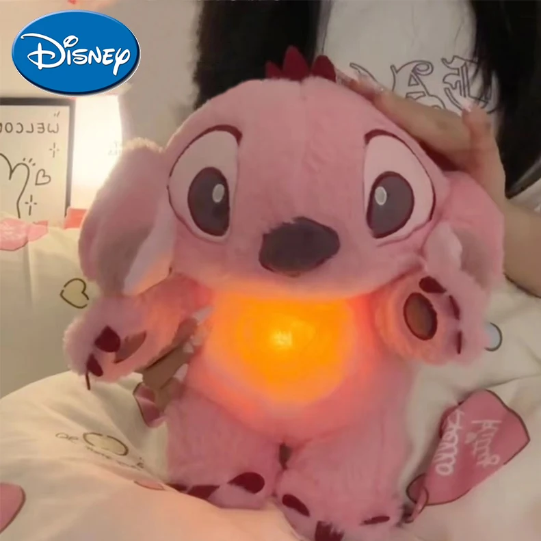 

Pink Angels Plush Doll Baby Sleeping Companion Sound Soothing Musical Kawaii Disney Stitch Doll Breathing Toys Children Gifts