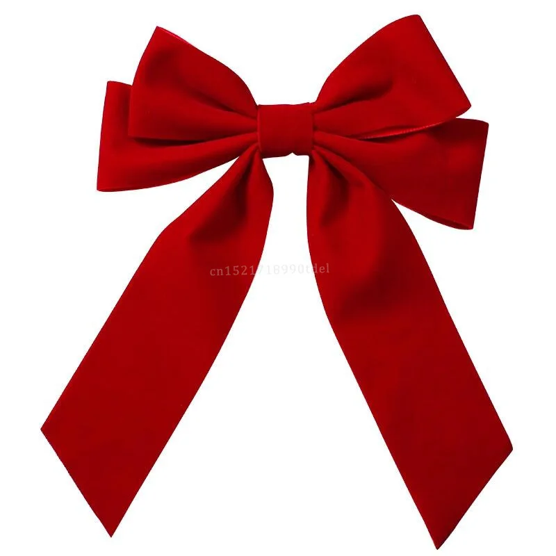 Lazo de terciopelo negro y rojo grande para niña, Cinta Larga de boda Vintage, pasador de pelo coreano, pasador, accesorios para el cabello de moda