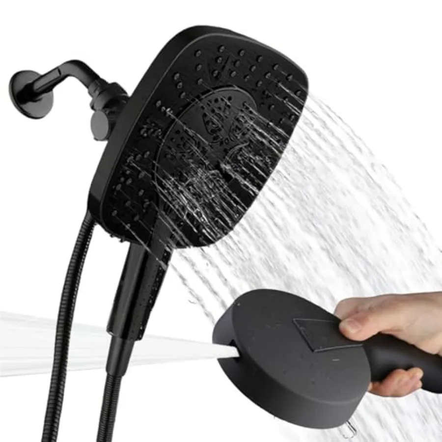 

Душевая лейка с ручным распылителем 2-в-1, эффект тропического дождя, высокое давление, с поворотным шлангом из нержавеющей стали 59 дюймов, 9 режимов распыления, съемный