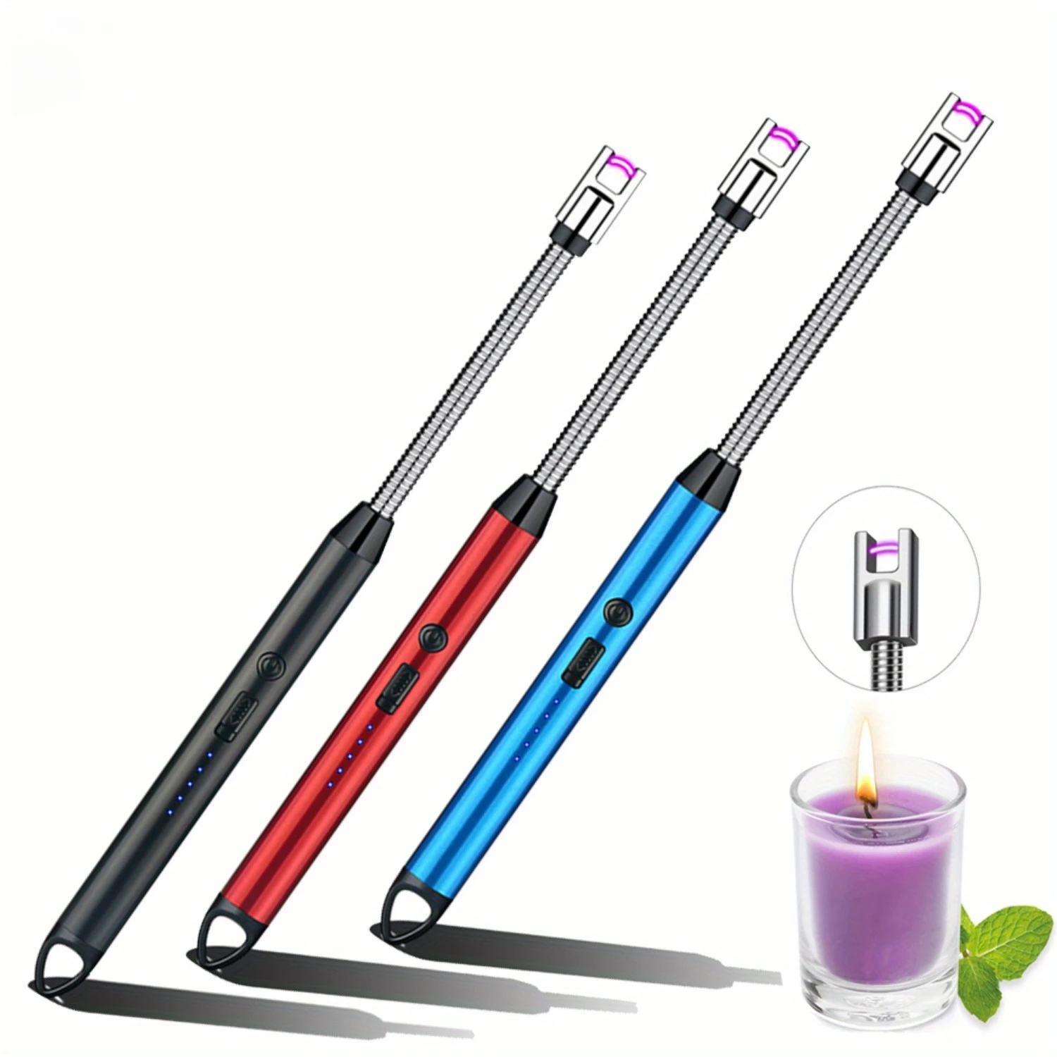 3pcs Rechargeable Electric Lighters, TYPE-C Plasma Arc Kitchen Lighter, Windproof Arc Lighter, Candle Lighter, BBQ Grill Lighter