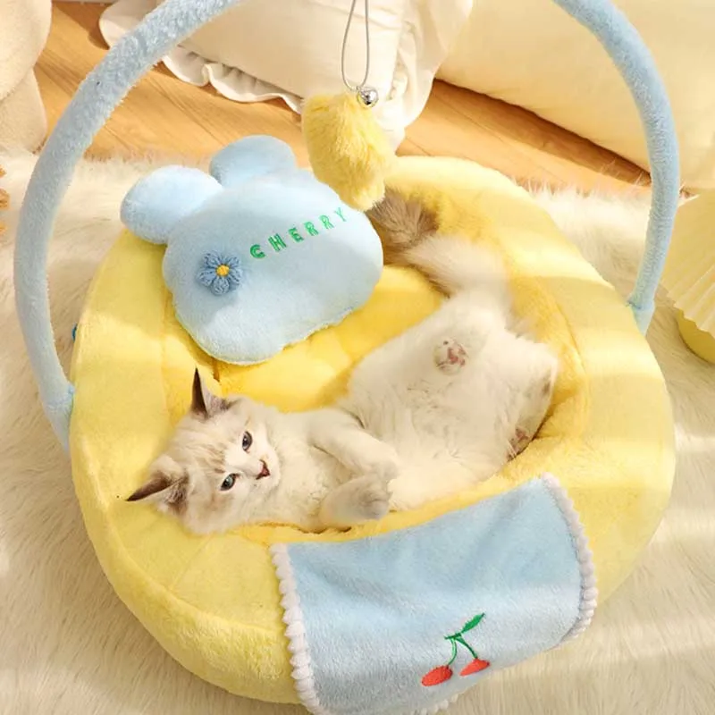 Winter Long Plush Pet Bed Round Cushion House Warm Basket Sleep Bag Cat Nest Kennel Small Dog Coussin Pour Chien Accessories