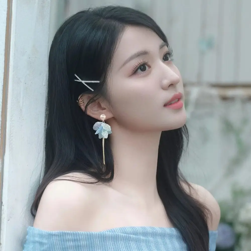Peach Tea Color Tassel Earrings Long Style Elegant Alloy Earrings Blue Petal Design Unique Fashion Jewelry Women's Jewelry