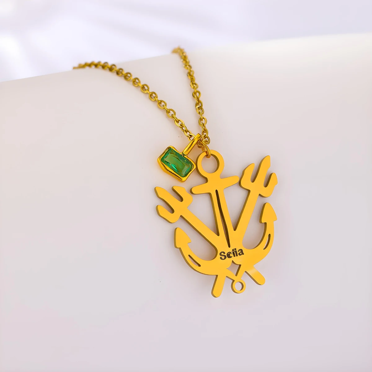 Chandler Custom Name New Creative Trident Anchor Pendant Necklaces Design Stainless Steel Jewelry Women Men Gift