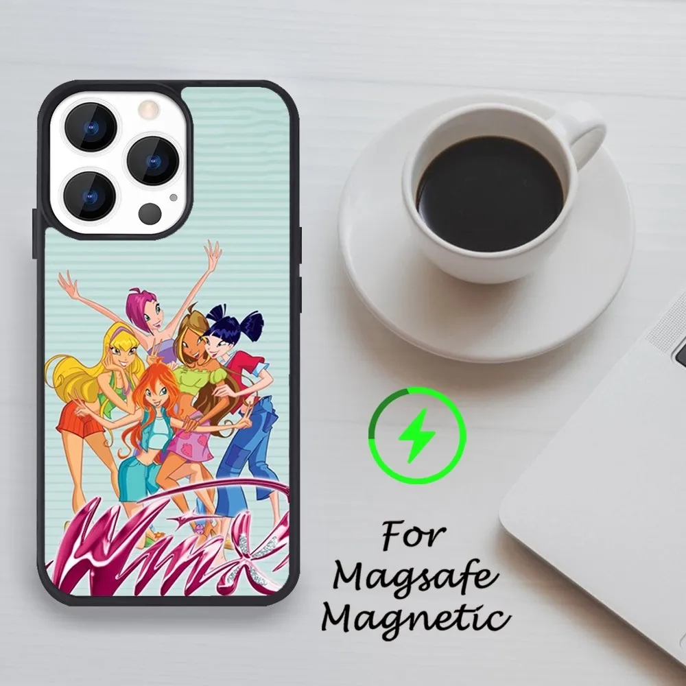 Cartoon W-Winx Clubs Phone Case For iPhone 11 12 13 14 15 Pro Max Plus Mini X Magsafe Magnetic